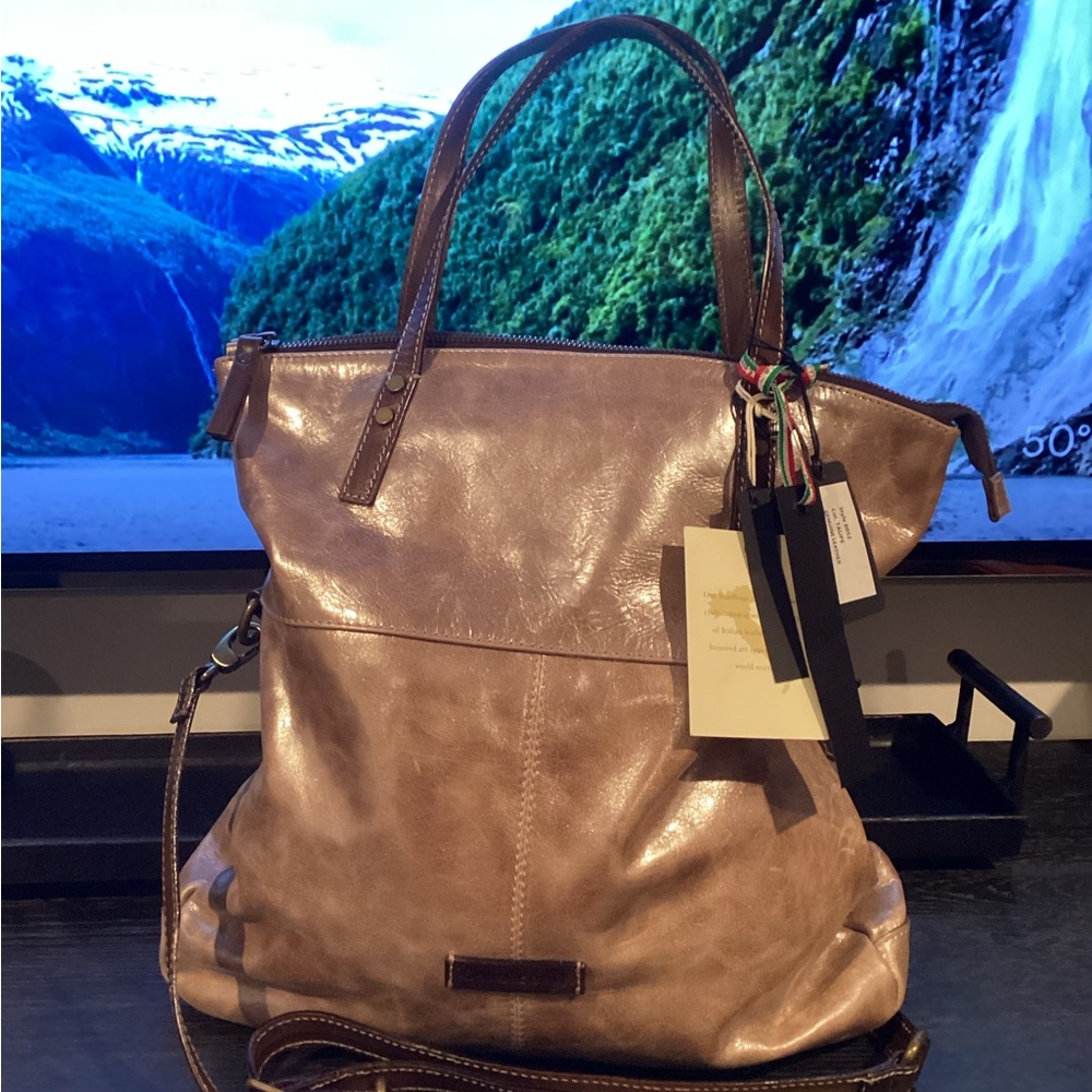 Cavalcanti Genuine Taupe Italian Leather Large Hand Bag, NWT